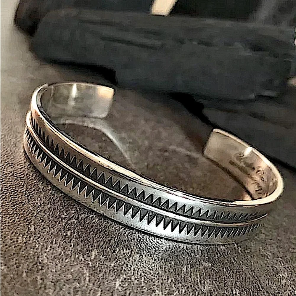 Minimalist Tooth Sterling Silver Cuff Bangle Bracelet - Picture 6 of 6